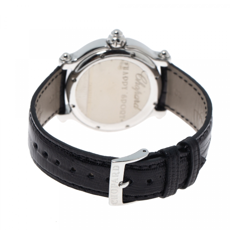 Pre Owned Chopard Blue Fish Motif Stainless Steel Diamonds Happy Sport 28/8347/8 Women's Wristwatch 38 mm