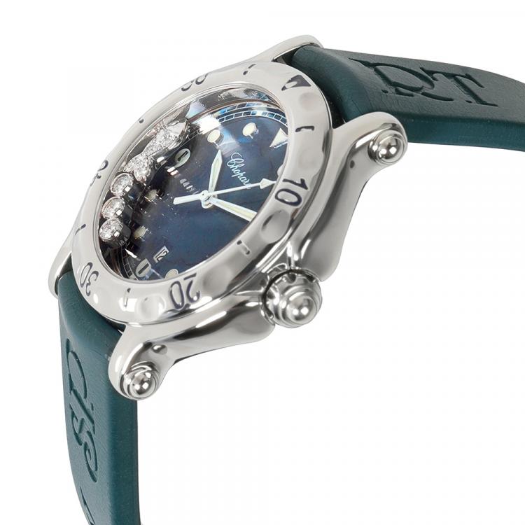 Pre Owned Chopard Blue Diamonds Stainless Steel Happy Fish 27/8921 Women's Wristwatch 32 MM