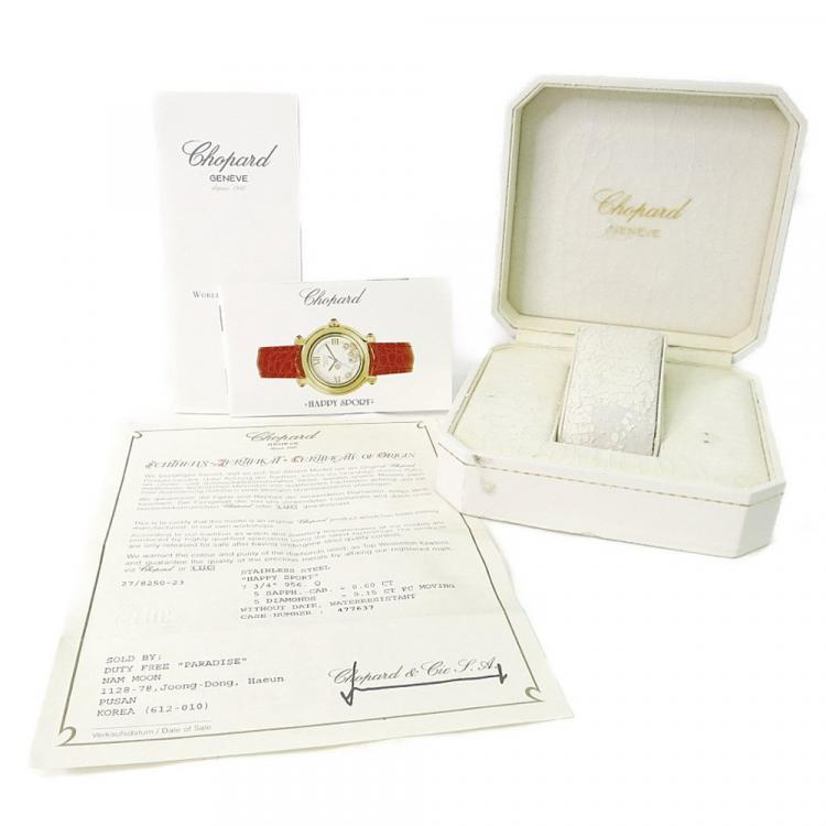 Pre Owned Chopard White Diamond Stainless Steel Happy Sport 27/8250-23 Quartz Women's Wristwatch 26 mm