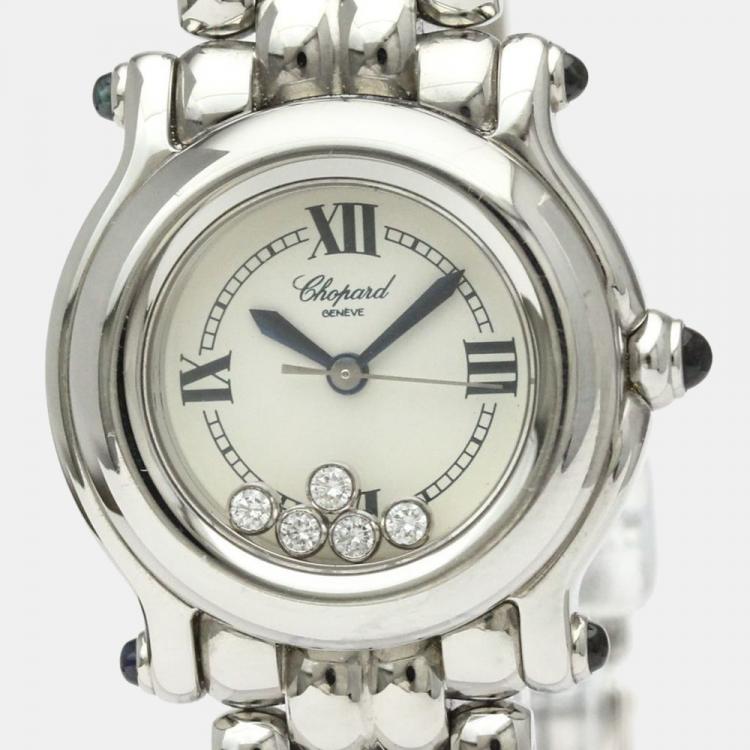 Pre Owned Chopard White Diamond Stainless Steel Happy Sport 27/8250-23 Quartz Women's Wristwatch 26 mm