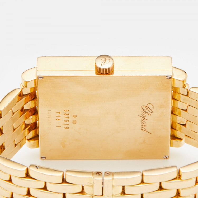 Pre Owned Chopard Mother Of Pearl 18K Yellow Gold Diamond Classique Square 14/3540/8-20 Women's Wristwatch 35 mm