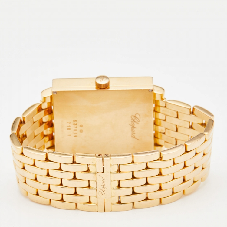 Pre Owned Chopard Mother Of Pearl 18K Yellow Gold Diamond Classique Square 14/3540/8-20 Women's Wristwatch 35 mm