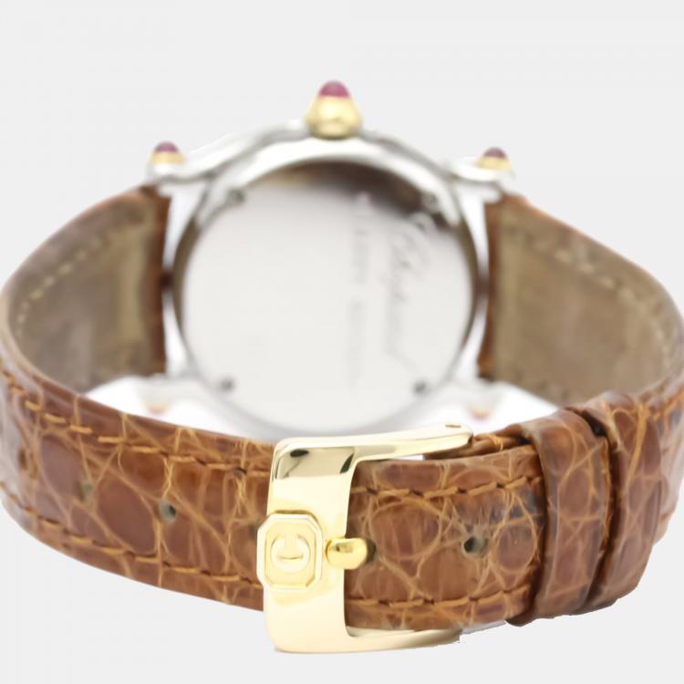 Pre Owned Chopard White Diamond 18k Yellow Gold And Stainless Steel Happy Sport 27/8246-21 Quartz Women's Wristwatch 26 mm