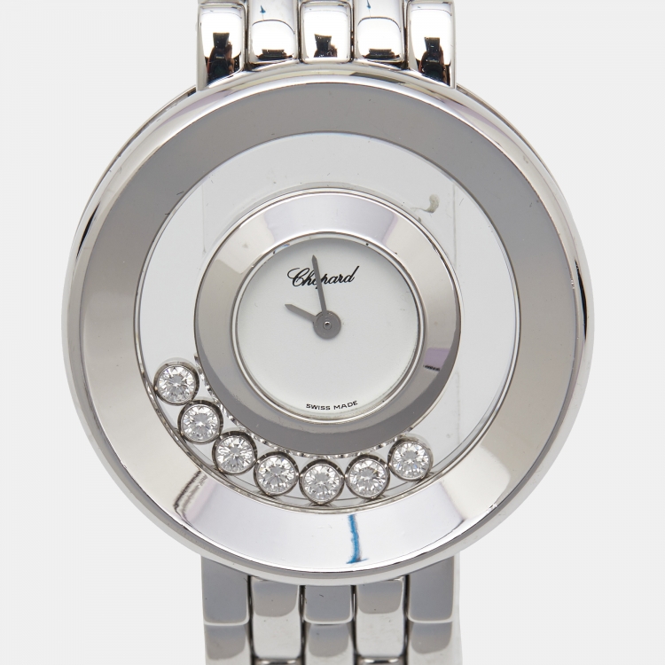 Pre Owned Chopard White 18k White Gold Diamond Happy Diamonds 4169 Women's Wristwatch 31 mm