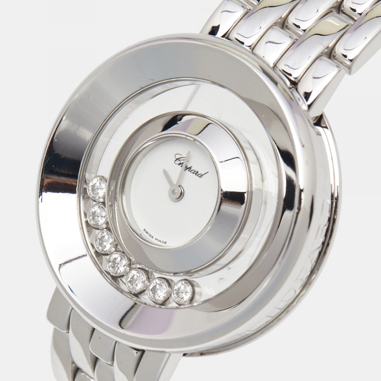 Pre Owned Chopard White 18k White Gold Diamond Happy Diamonds 4169 Women's Wristwatch 31 mm