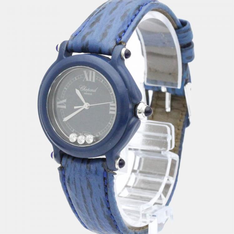 Pre Owned Chopard Blue Plastic Diamond Be Happy 27/7779 Quartz Women's Wristwatch 32 mm