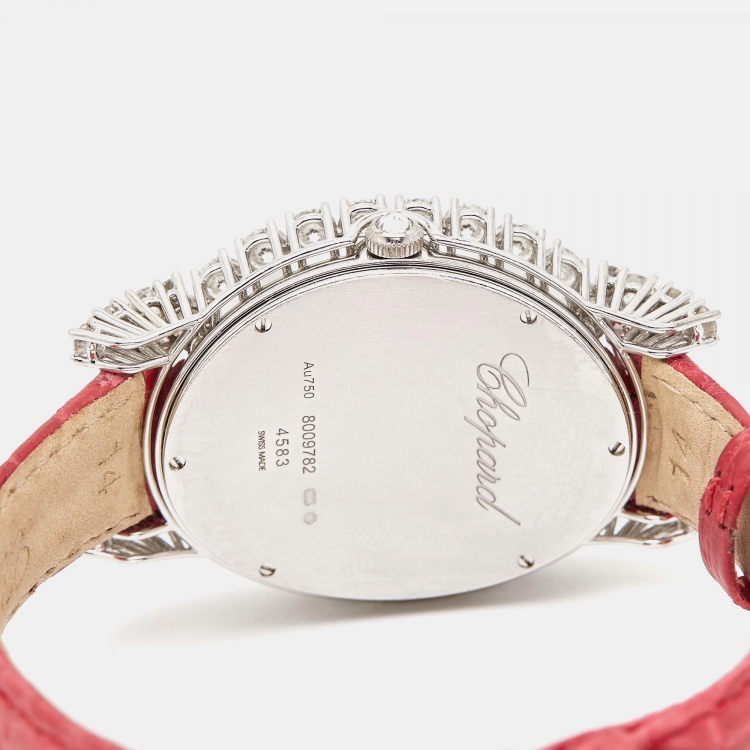 Pre Owned Chopard Mother of Pearl Diamonds 18K White Gold Alligator L'Heure Du Diamant Oval 139383-1001 Women's Wristwatch 40 mm