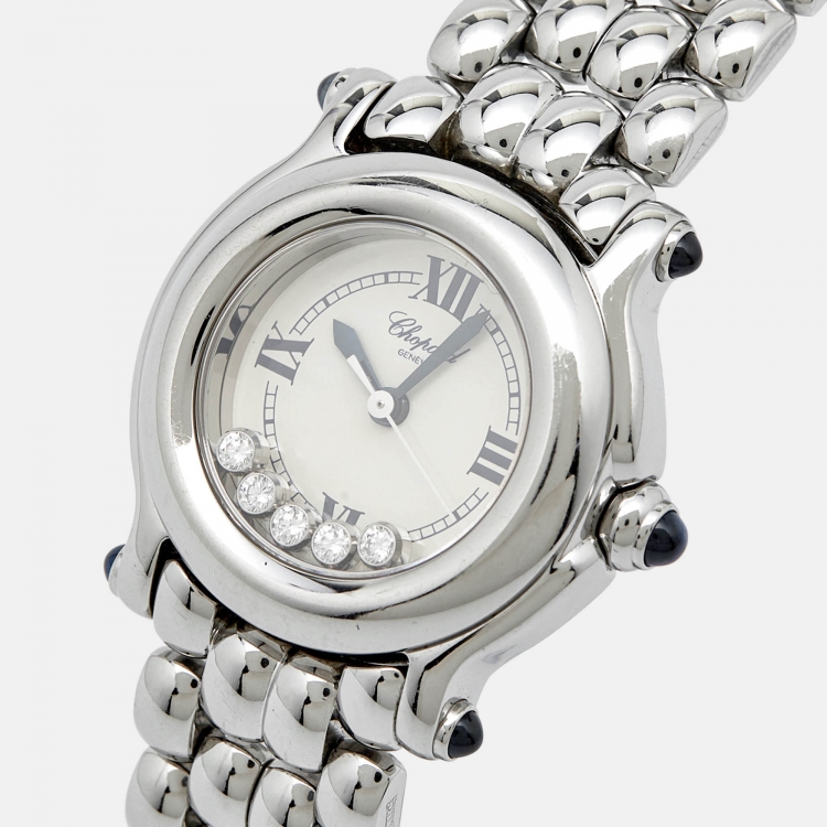 مملوكة مسبقًا Chopard White Diamond Stainless Steel Happy Sport 27/8250-23 Women's Wristwatch 26 mm