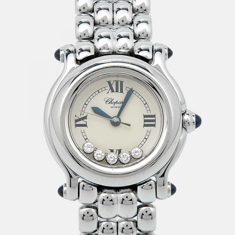 مملوكة مسبقًا Chopard White Diamond Stainless Steel Happy Sport 27/8250-23 Women's Wristwatch 26 mm