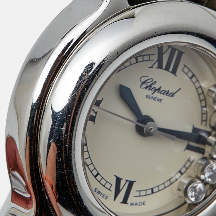 مملوكة مسبقًا Chopard White Diamond Stainless Steel Happy Sport 27/8250-23 Women's Wristwatch 26 mm