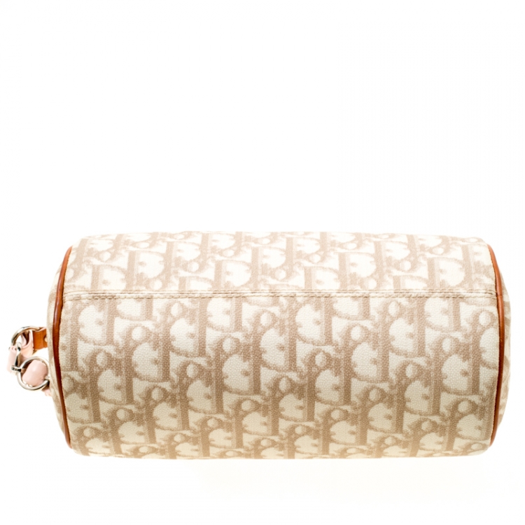 Pre Owned Dior Beige/Pink Diorissimo Coated Canvas and Leather Trotter Romantique Satchel