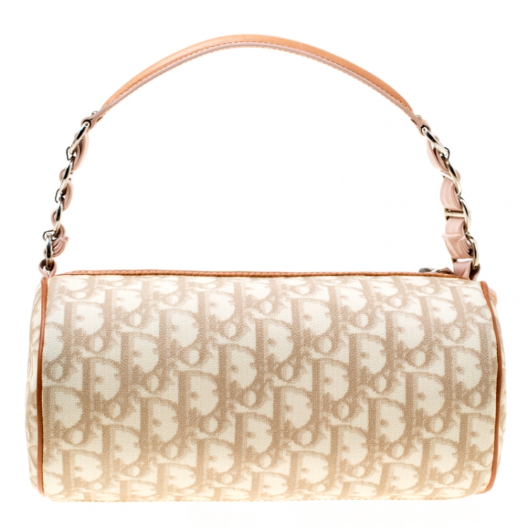 Pre Owned Dior Beige/Pink Diorissimo Coated Canvas and Leather Trotter Romantique Satchel