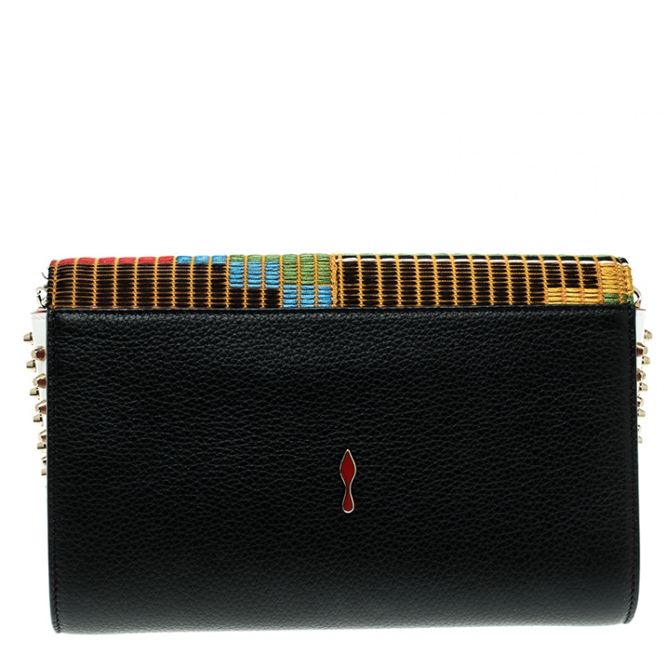 Pre Owned Christian Louboutin Black/Multicolor Leather and Embroidered Fabric Paloma Chain Clutch