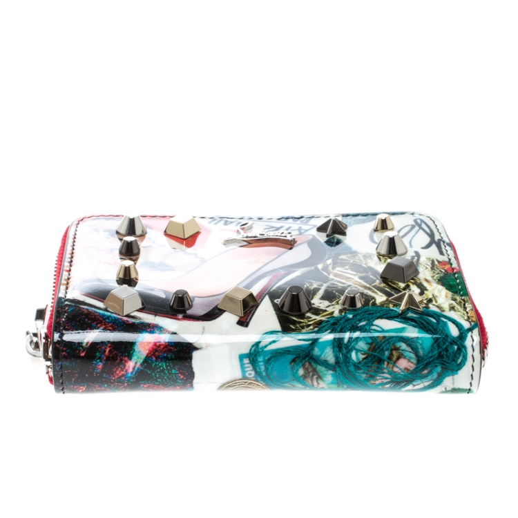 Pre Owned  Christian Louboutin Multicolor Trash Print Patent Leather Panettone Spiked Zipper Coin Purse