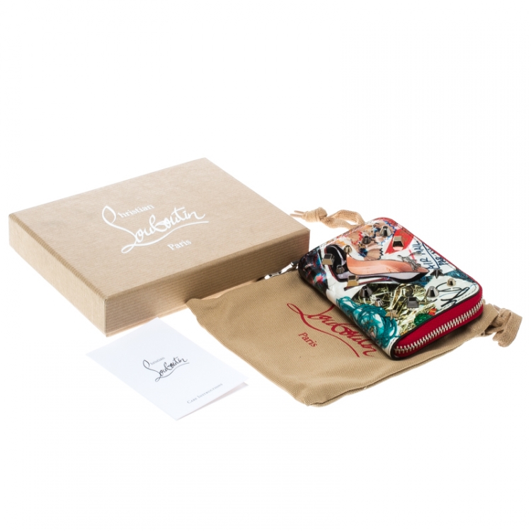 Pre Owned  Christian Louboutin Multicolor Trash Print Patent Leather Panettone Spiked Zipper Coin Purse