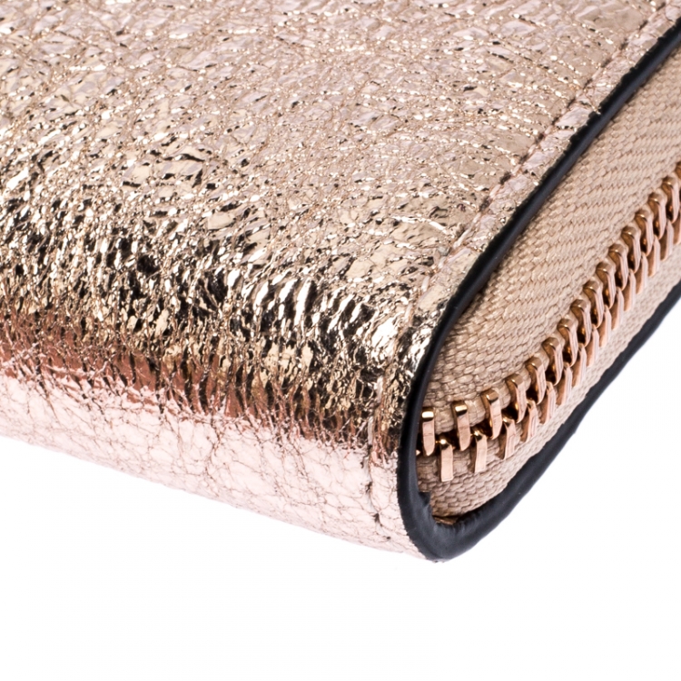 Pre Owned  Christian Louboutin Rose Gold Crackled Leather Panettone Wallet