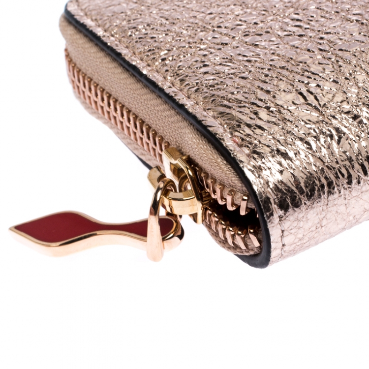 Pre Owned  Christian Louboutin Rose Gold Crackled Leather Panettone Wallet