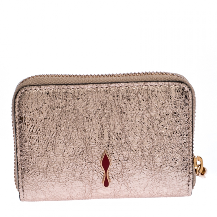 Pre Owned  Christian Louboutin Rose Gold Crackled Leather Panettone Wallet