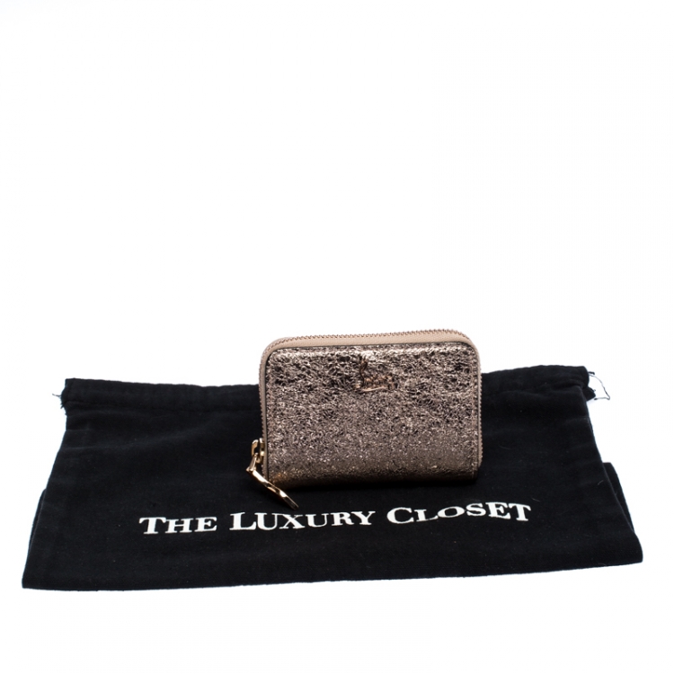 Pre Owned  Christian Louboutin Rose Gold Crackled Leather Panettone Wallet