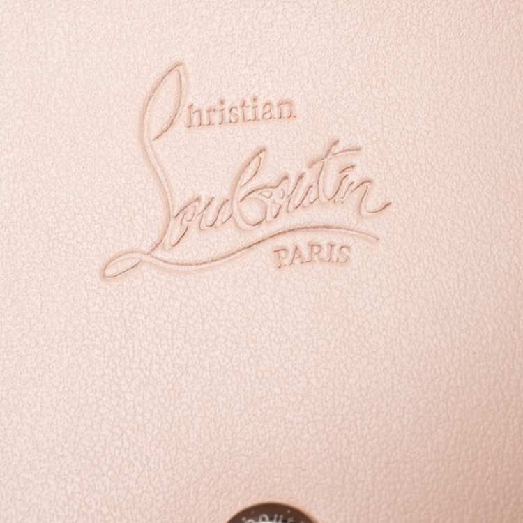 Pre Owned Christian Louboutin Beige Leather Macaron Studded Wristlet Flap Wallet 