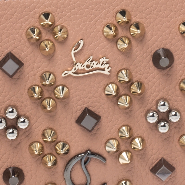 Pre Owned Christian Louboutin Beige Leather Spikes Panettone Zip Around Wallet 