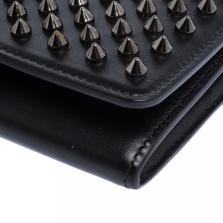Pre Owned Christian Louboutin Black Leather Paloma Spike Wristlet Clutch