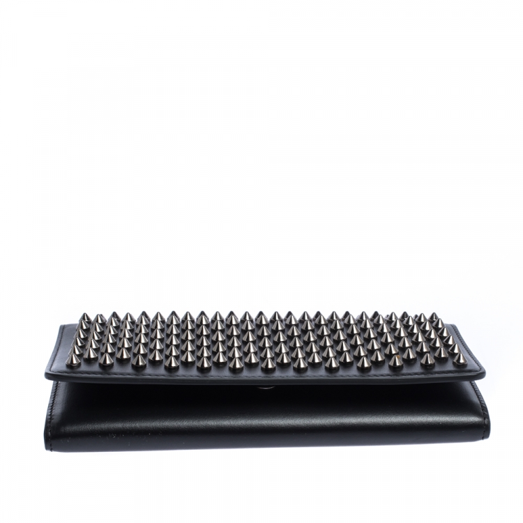 Pre Owned Christian Louboutin Black Leather Paloma Spike Wristlet Clutch