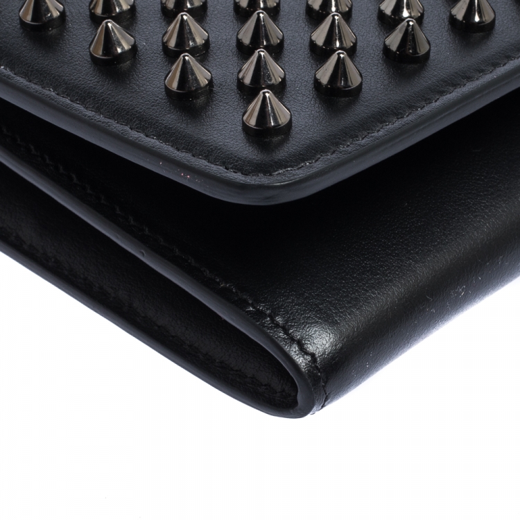 Pre Owned Christian Louboutin Black Leather Paloma Spike Wristlet Clutch