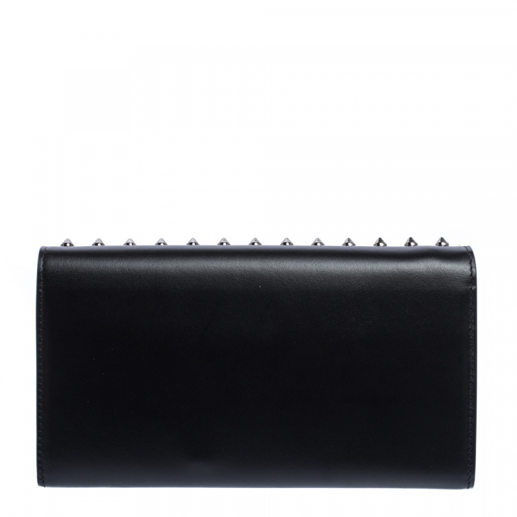 Pre Owned Christian Louboutin Black Leather Paloma Spike Wristlet Clutch