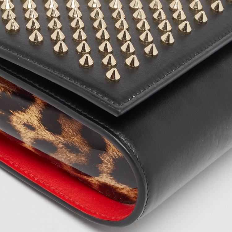 Pre Owned Christian Louboutin Black Leather Paloma Spiked Chain Clutch