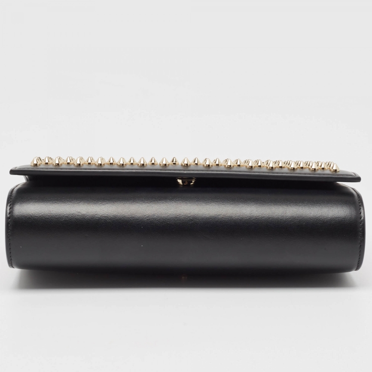 Pre Owned Christian Louboutin Black Leather Paloma Spiked Chain Clutch