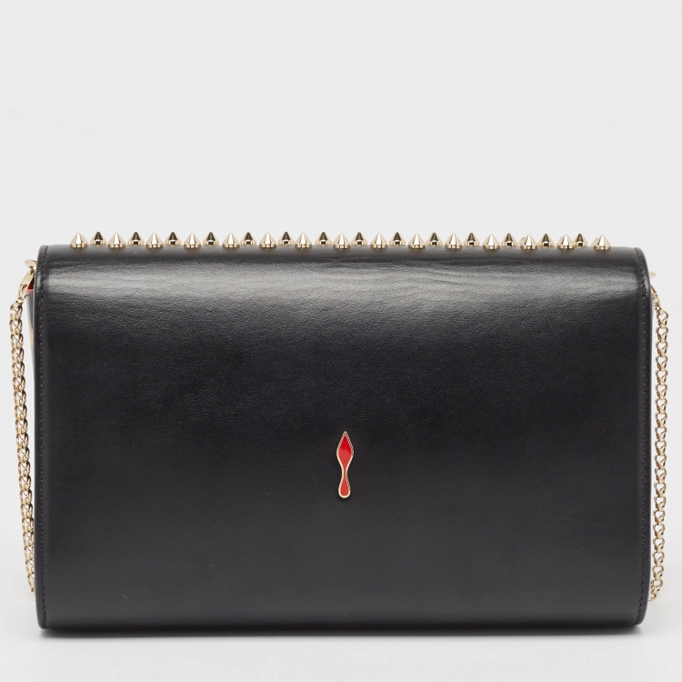 Pre Owned Christian Louboutin Black Leather Paloma Spiked Chain Clutch