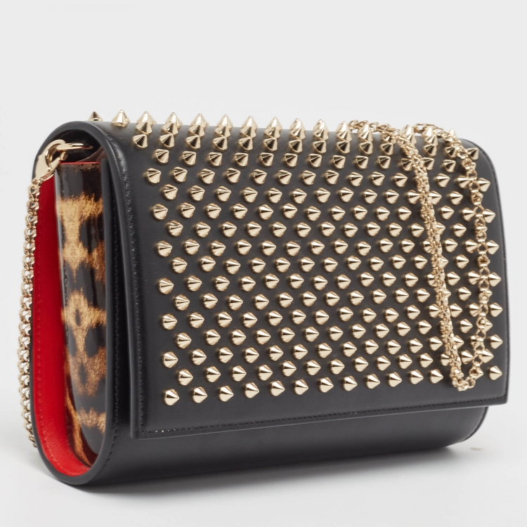 Pre Owned Christian Louboutin Black Leather Paloma Spiked Chain Clutch
