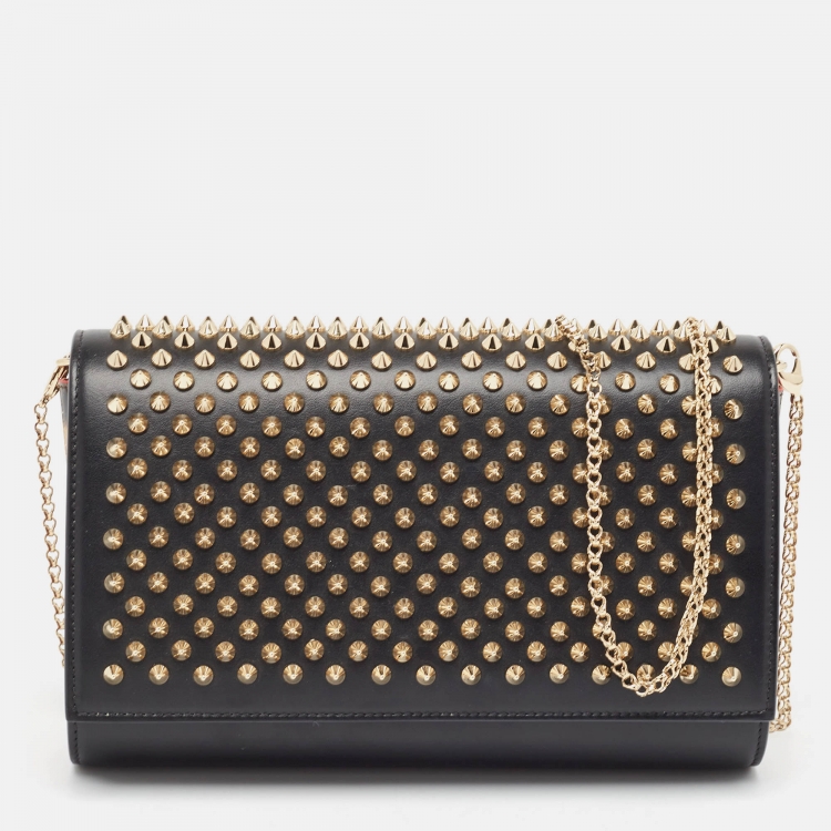 Pre Owned Christian Louboutin Black Leather Paloma Spiked Chain Clutch