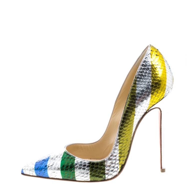 Pre Owned Christian Louboutin Multicolour Stripe Metallic Python Raye Laminato So Kate Pumps Size 36
