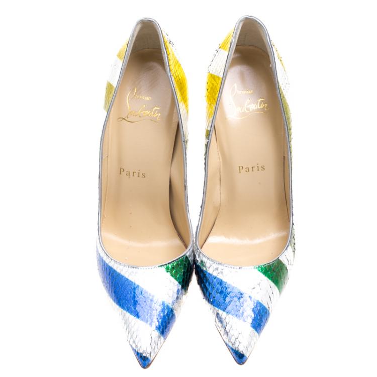 Pre Owned Christian Louboutin Multicolour Stripe Metallic Python Raye Laminato So Kate Pumps Size 36
