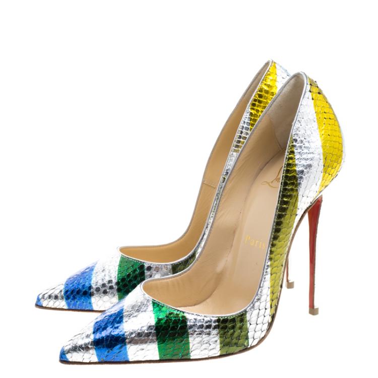 Pre Owned Christian Louboutin Multicolour Stripe Metallic Python Raye Laminato So Kate Pumps Size 36