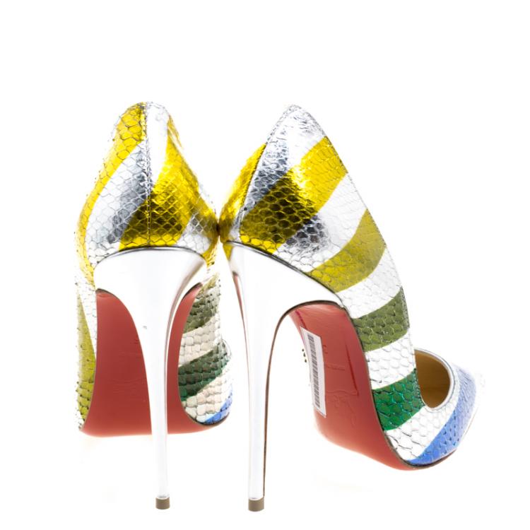 Pre Owned Christian Louboutin Multicolour Stripe Metallic Python Raye Laminato So Kate Pumps Size 36