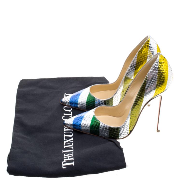 Pre Owned Christian Louboutin Multicolour Stripe Metallic Python Raye Laminato So Kate Pumps Size 36