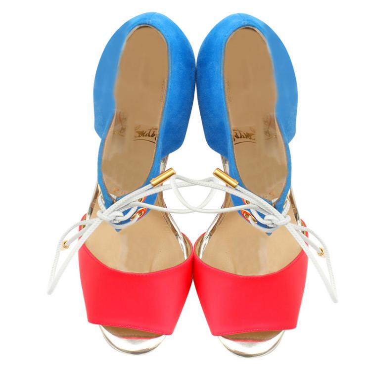 Pre Owned Christian Louboutin Tricolor Suede and Leather Mayerling Lace Up Sandals Size 36