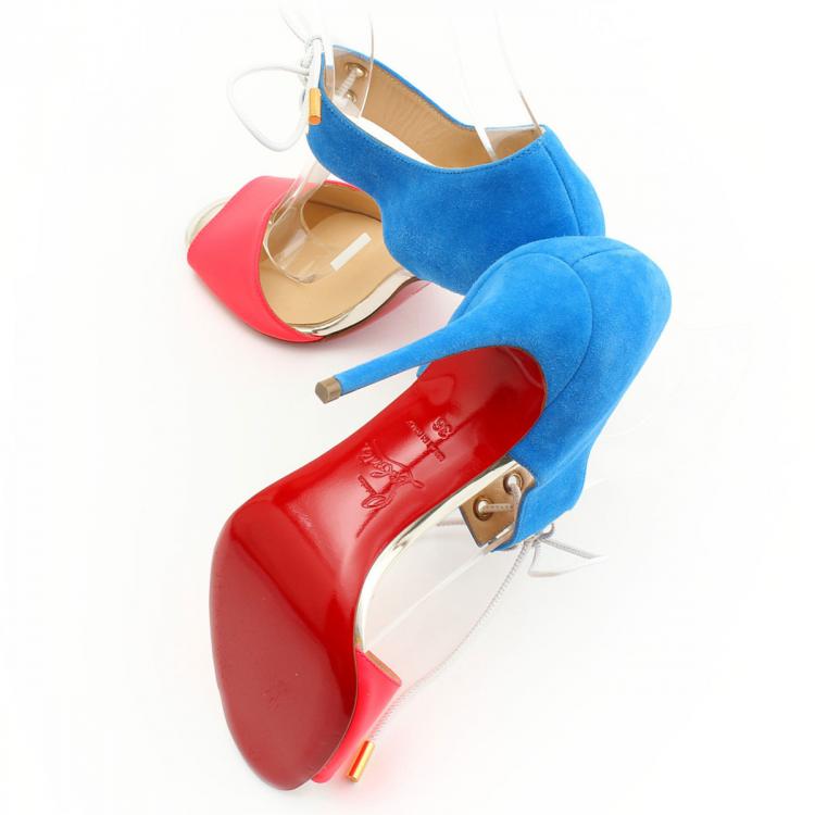 Pre Owned Christian Louboutin Tricolor Suede and Leather Mayerling Lace Up Sandals Size 36