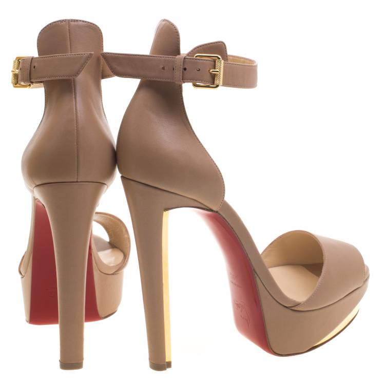 Pre Owned Christian Louboutin Beige Leather Tuctopen Ankle Strap Platform D'orsay Pumps Size 39.5