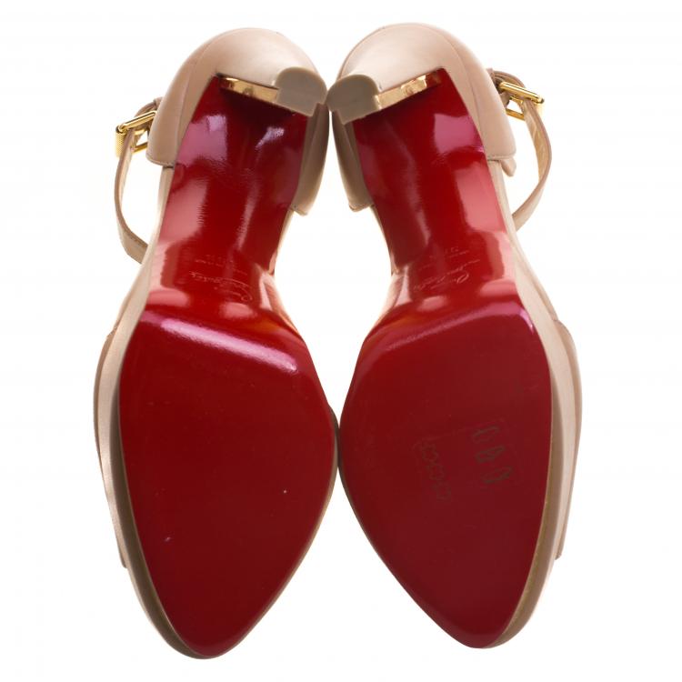 Pre Owned Christian Louboutin Beige Leather Tuctopen Ankle Strap Platform D'orsay Pumps Size 39.5