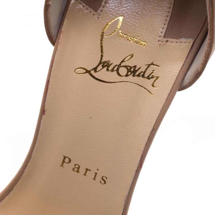 Pre Owned Christian Louboutin Beige Leather Tuctopen Ankle Strap Platform D'orsay Pumps Size 39.5