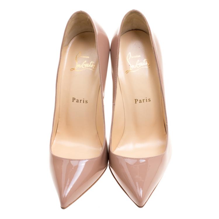 Pre Owned Christian Louboutin Beige Patent Leather Pigalle Pumps Size 38
