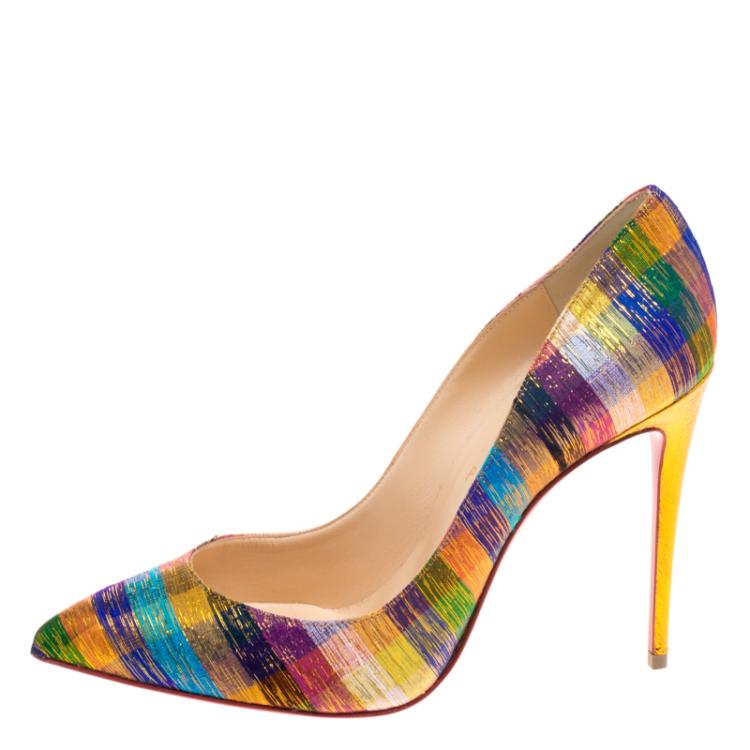 Pre Owned Christian Louboutin Multicolor Fabric Pigalle Follies Pumps Size 38.5