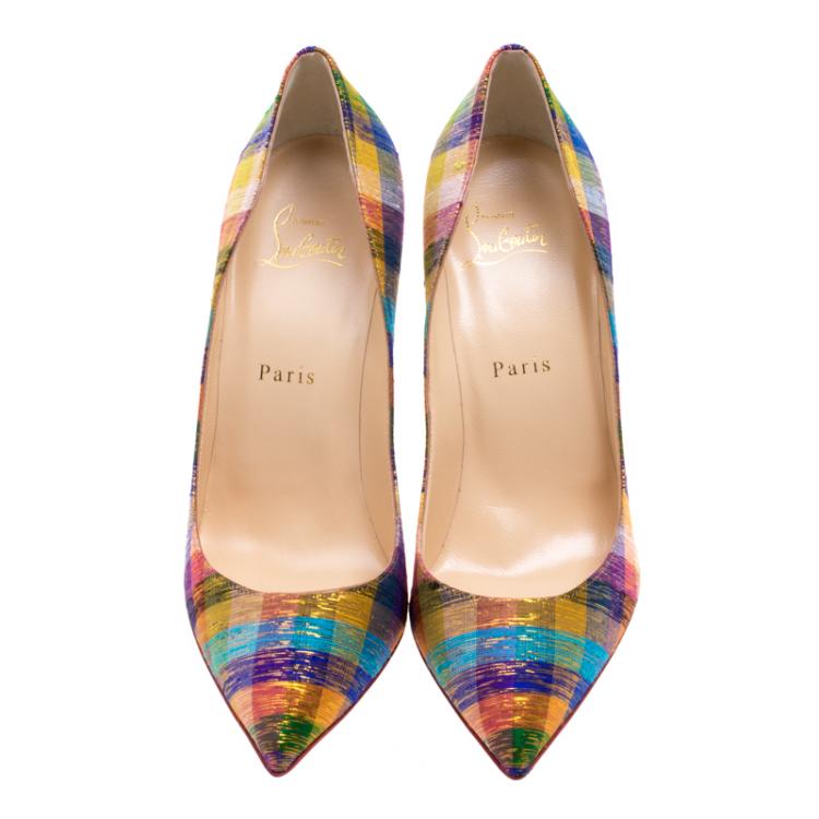 Pre Owned Christian Louboutin Multicolor Fabric Pigalle Follies Pumps Size 38.5