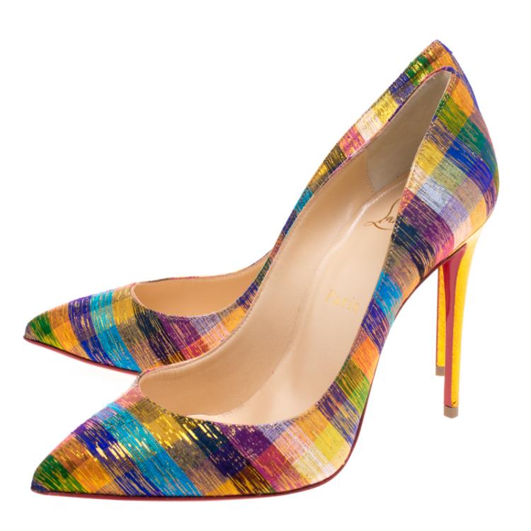 Pre Owned Christian Louboutin Multicolor Fabric Pigalle Follies Pumps Size 38.5
