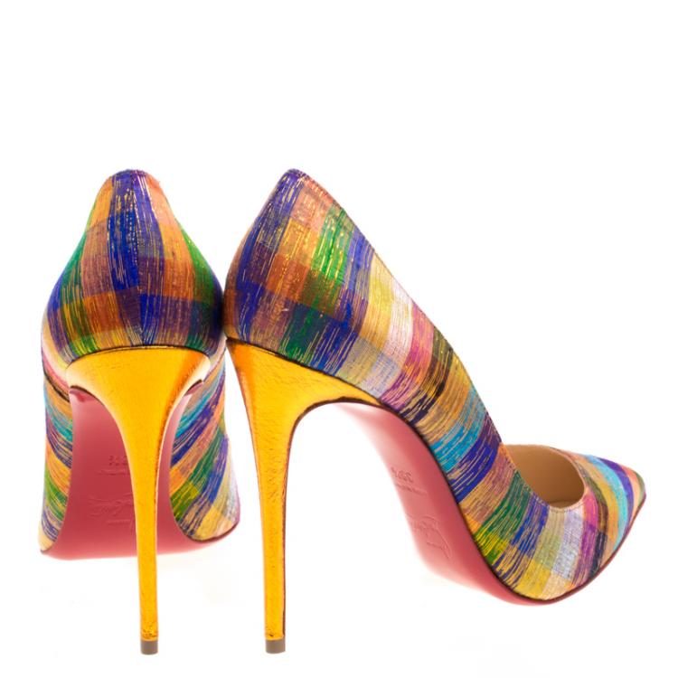 Pre Owned Christian Louboutin Multicolor Fabric Pigalle Follies Pumps Size 38.5