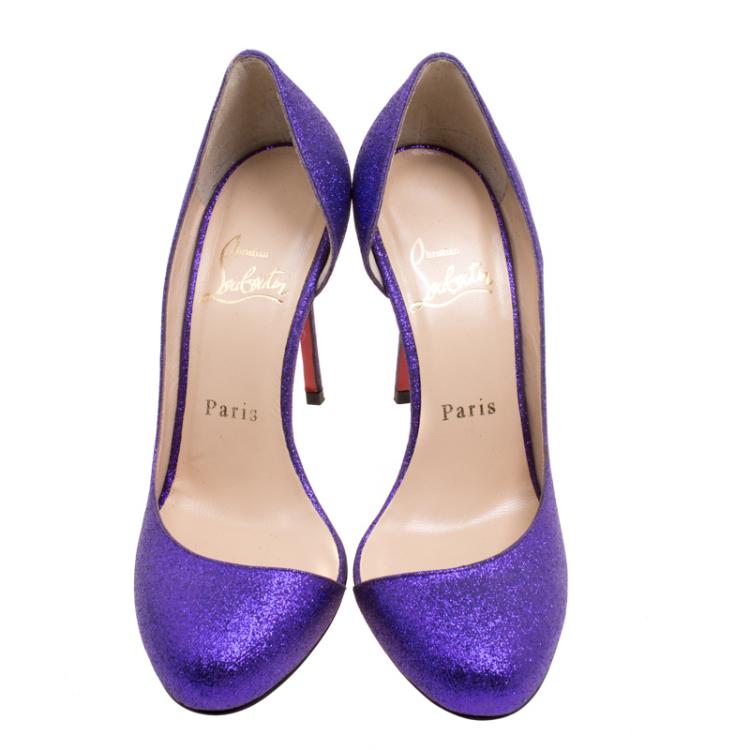 Pre Owned Christian Louboutin Purple Glitter Helmour D'orsay Pumps Size 35